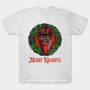 Merry Krampus Funny Goth Christmas Wreath Devil T-Shirt